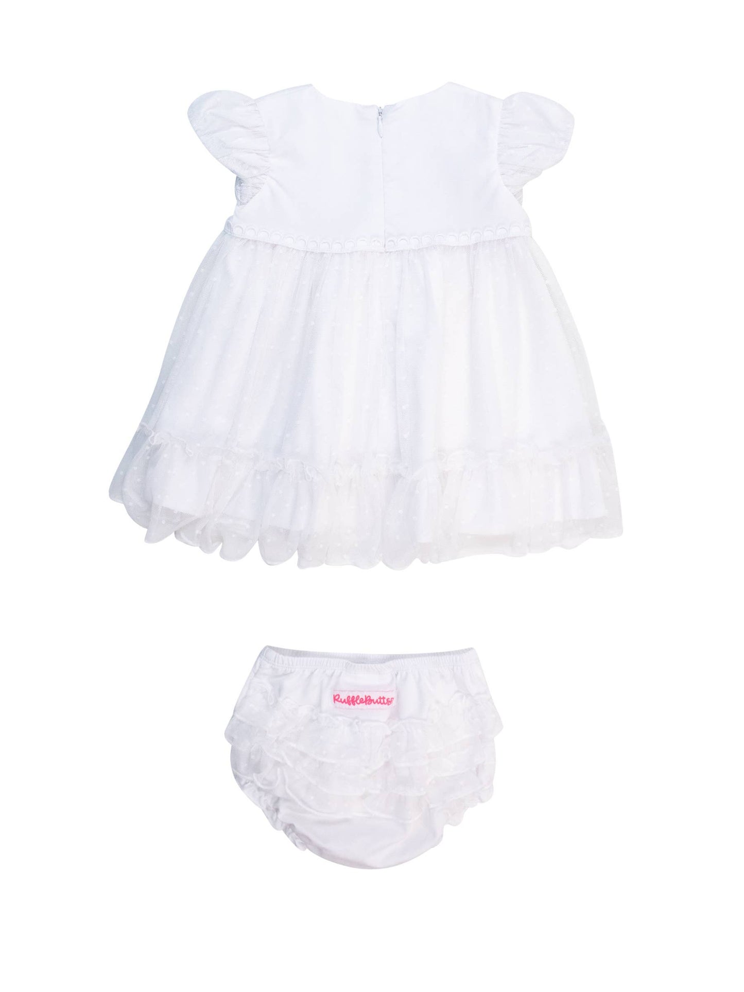 Baby Girls White Dotted Tulle Dress & RuffleButt Set