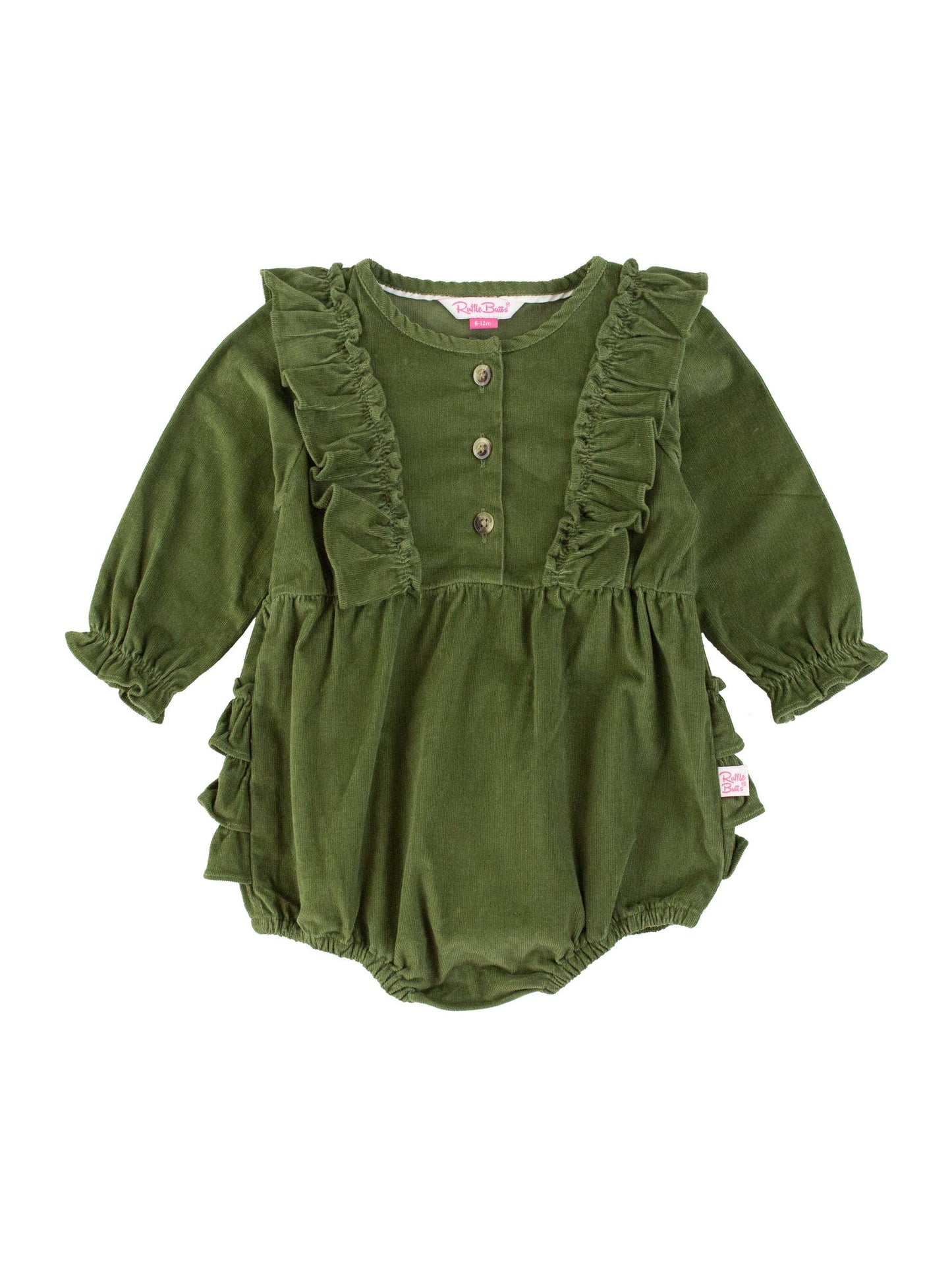 Olive Corduroy Waterfall Bubble Romper