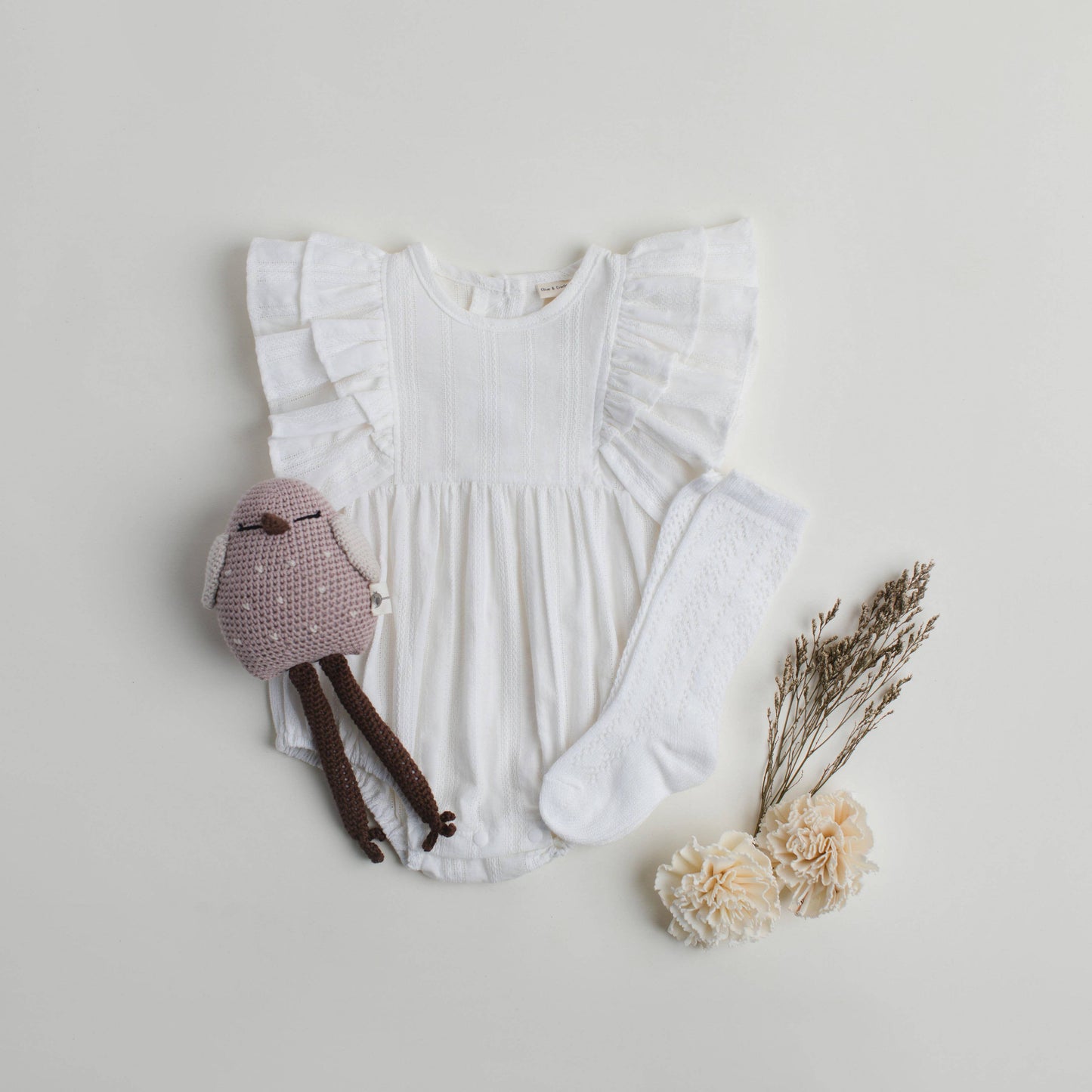 baby Girl White Sleeveless Cotton Romper Ruffle Bubble Julia