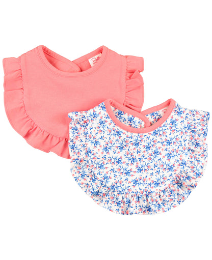 Ruffle Bibs Knit 2-Pack - Cottage Tea Time & Pink