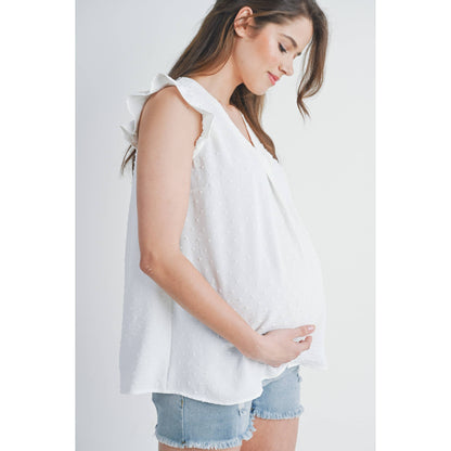 Swiss Dot Cap Sleeve Maternity V-Neck Top