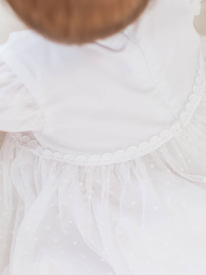Baby Girls White Dotted Tulle Dress & RuffleButt Set