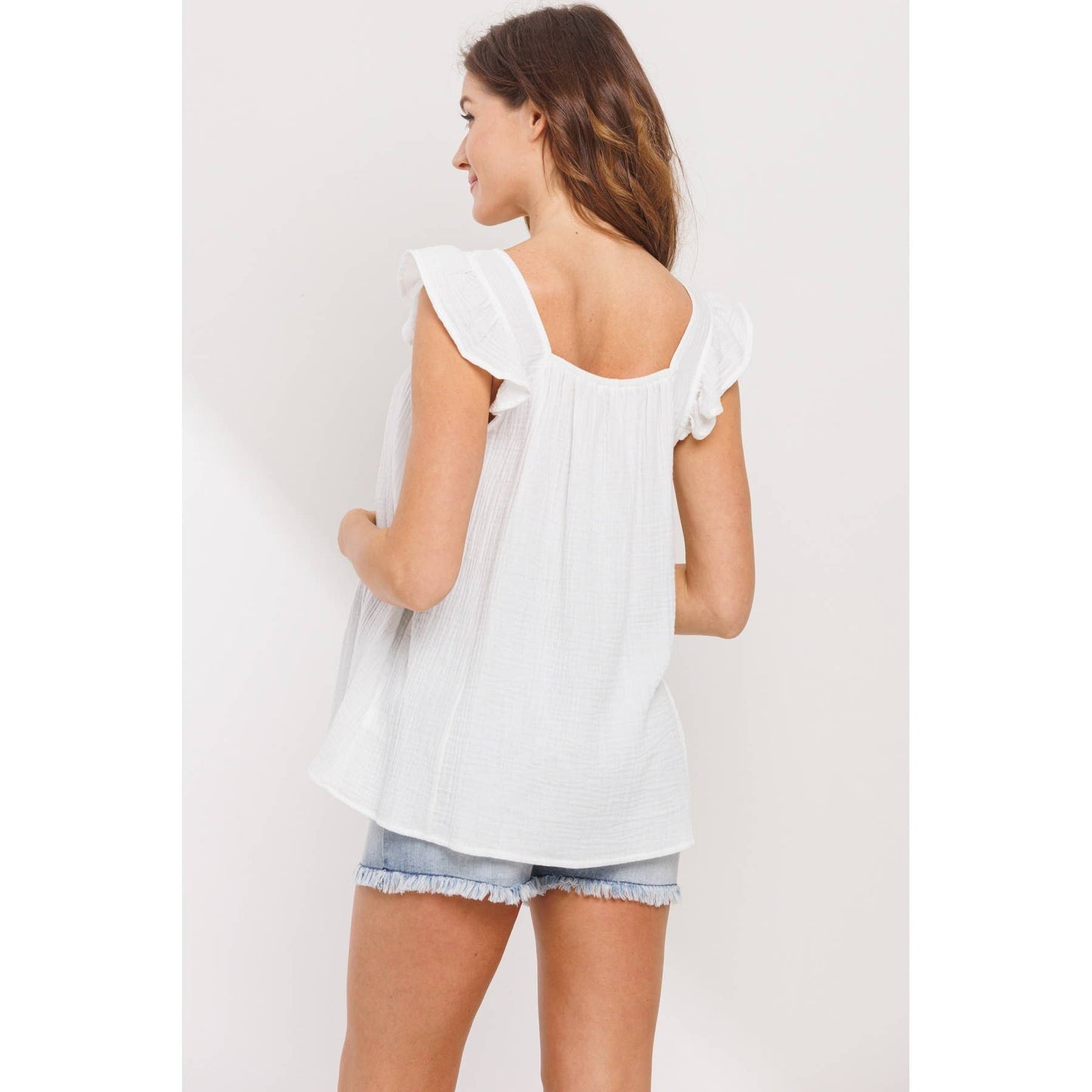 Ruffle Sleeve Maternity Cotton Tank Top