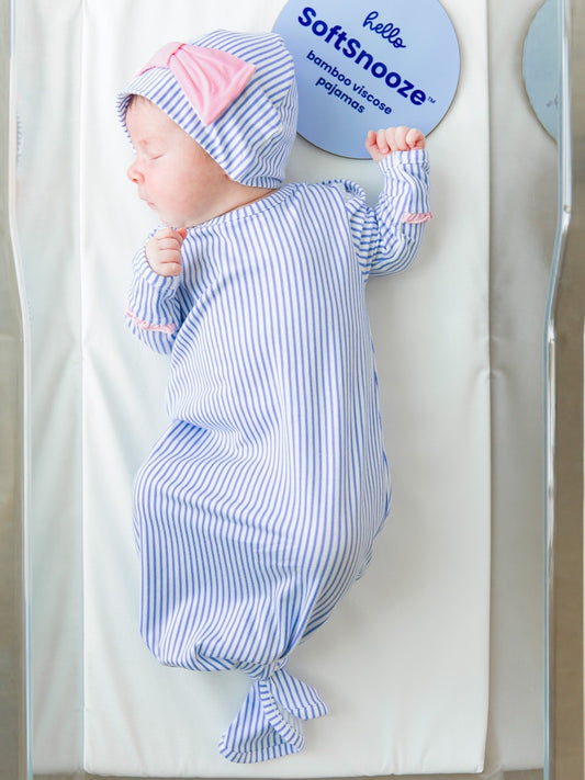 Periwinkle & White Bamboo Knotted Ruffle Gown & Hat Set