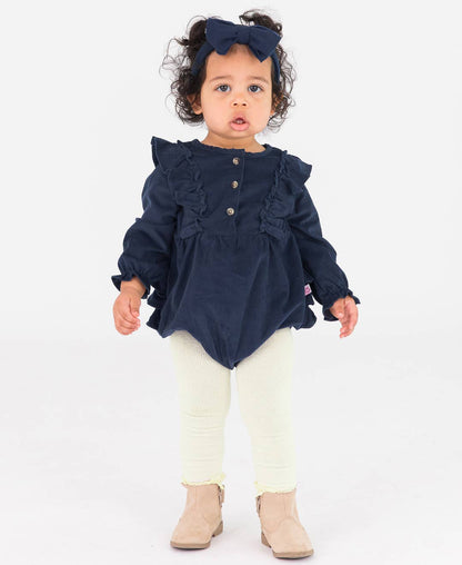 Dark Navy Corduroy Waterfall Bubble Romper