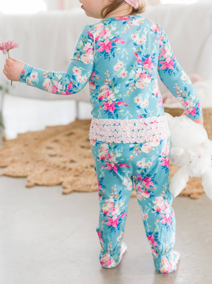 Fancy Me Floral Bamboo Footed Ruffle Pajama