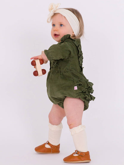 Olive Corduroy Waterfall Bubble Romper