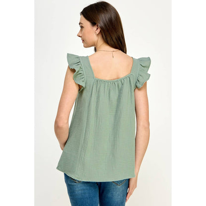 Ruffle Sleeve Maternity Cotton Tank Top