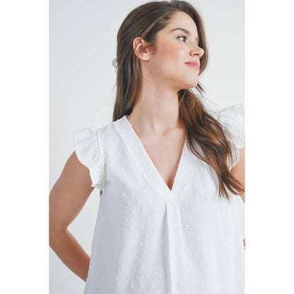 Swiss Dot Cap Sleeve Maternity V-Neck Top