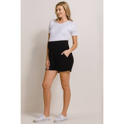 Solid Maternity Shorts with Pockets and Drawstring