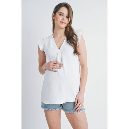 Swiss Dot Cap Sleeve Maternity V-Neck Top