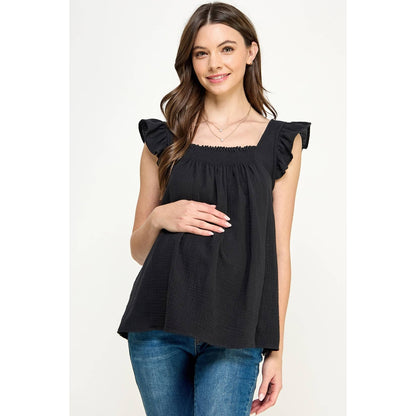 Ruffle Sleeve Maternity Cotton Tank Top