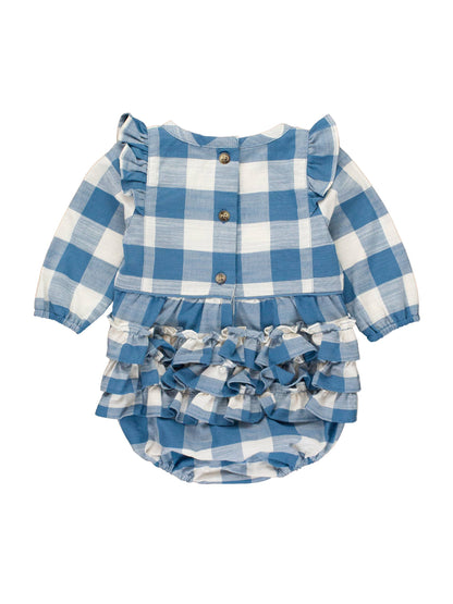 Countryside Blue Plaid L/S Bubble Romper