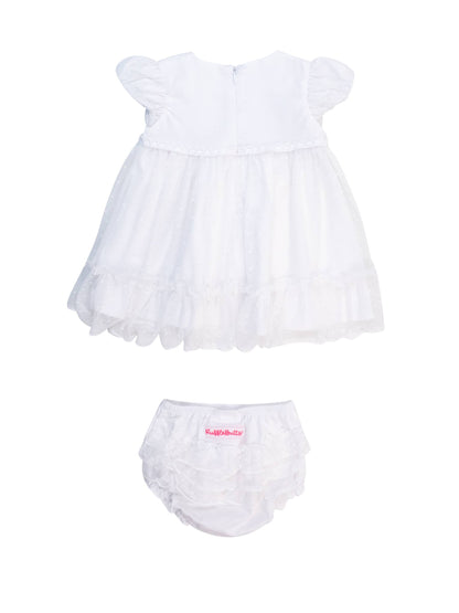 Baby Girls White Dotted Tulle Dress & RuffleButt Set