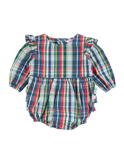 Prep School Plaid Woven Flutter Bubble Romper