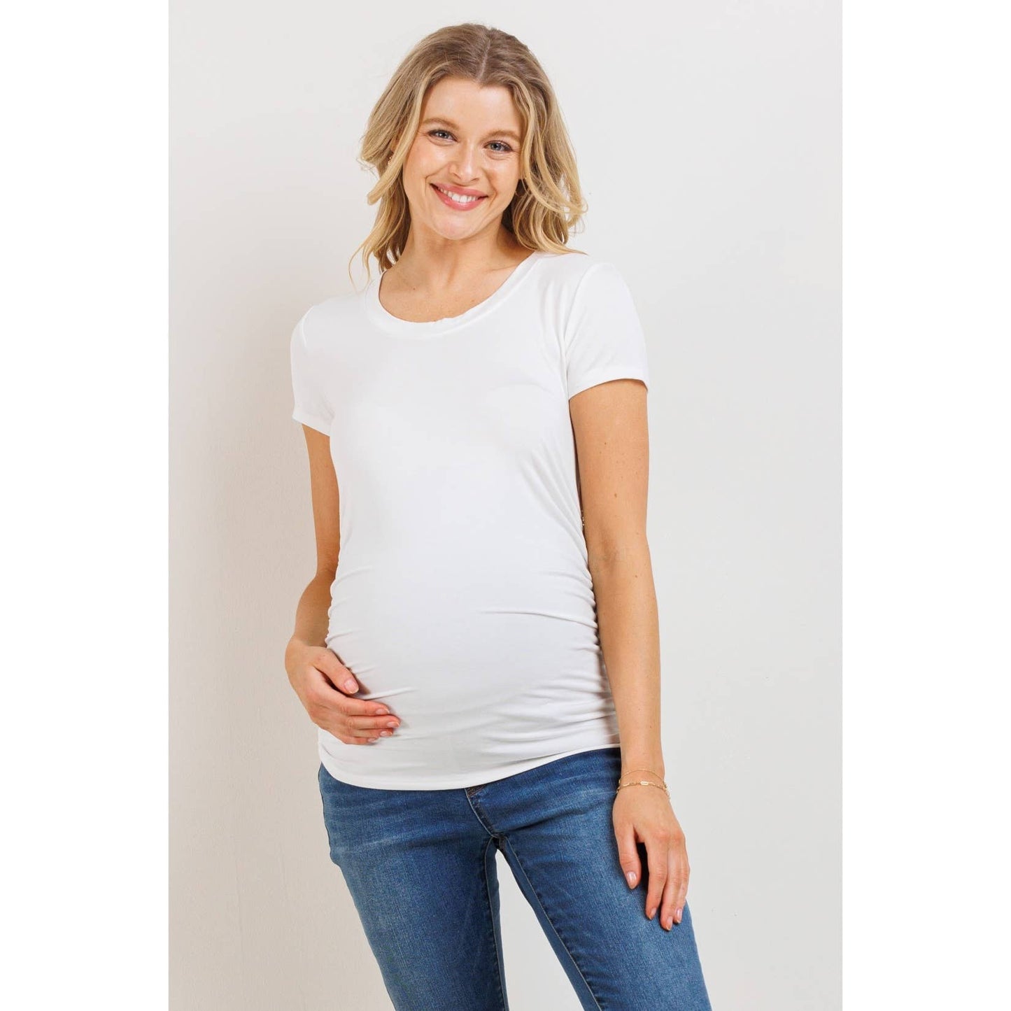 Round Neck Ruched Side Maternity Top