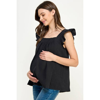 Ruffle Sleeve Maternity Cotton Tank Top