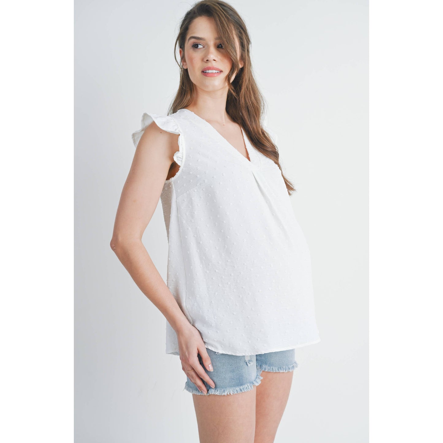 Swiss Dot Cap Sleeve Maternity V-Neck Top