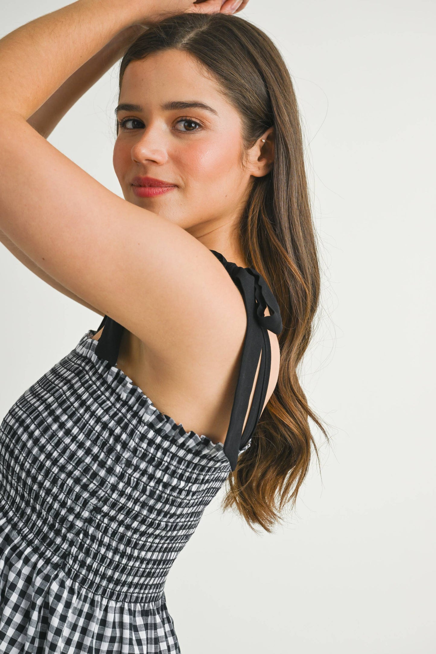 Gingham Smocked Tie-Strap Maternity Tank Top