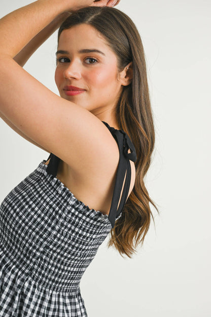 Gingham Smocked Tie-Strap Maternity Tank Top