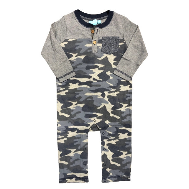 Camo Pocket Henley Romper Baby