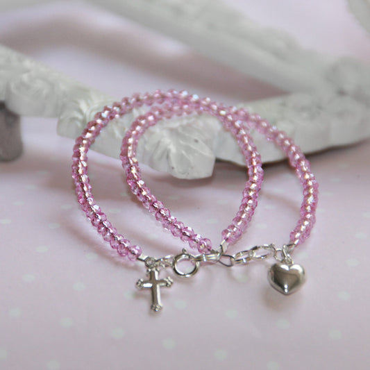 Pink Crystal with Sterling Silver 4.5" Infant Bracelet