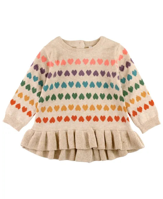 Rainbow Hearts Ruffle Hem Sweater