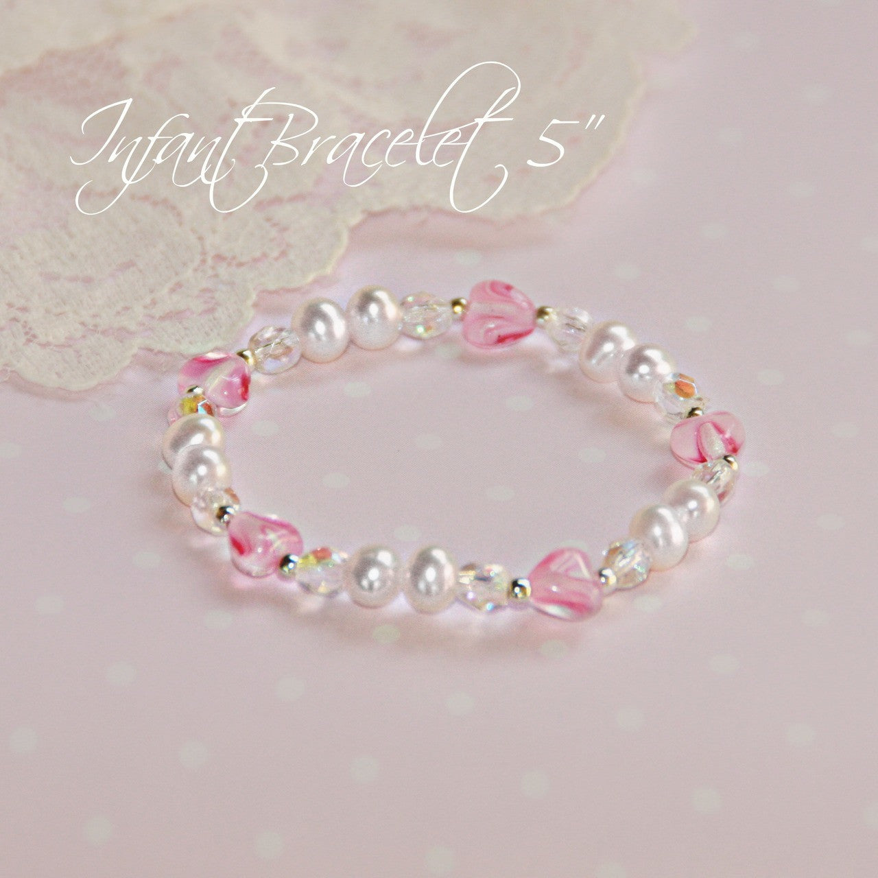 Pearl and Heart Stretchy Infant Bracelet 5"