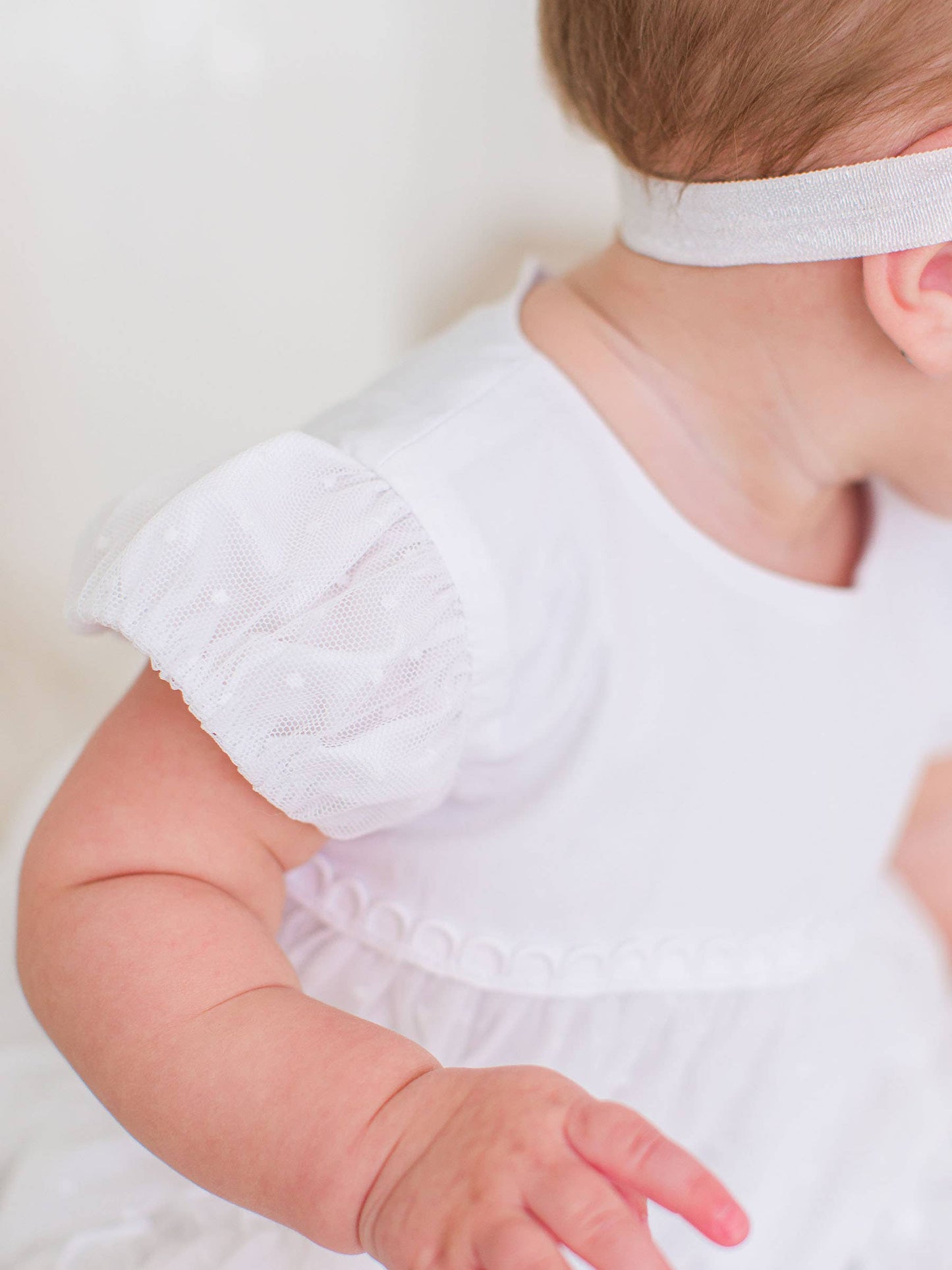 Baby Girls White Dotted Tulle Dress & RuffleButt Set