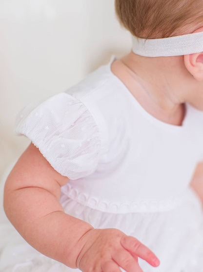 Baby Girls White Dotted Tulle Dress & RuffleButt Set