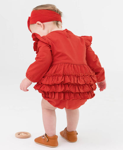 Red Knit Long Sleeve Flutter Bubble Romper