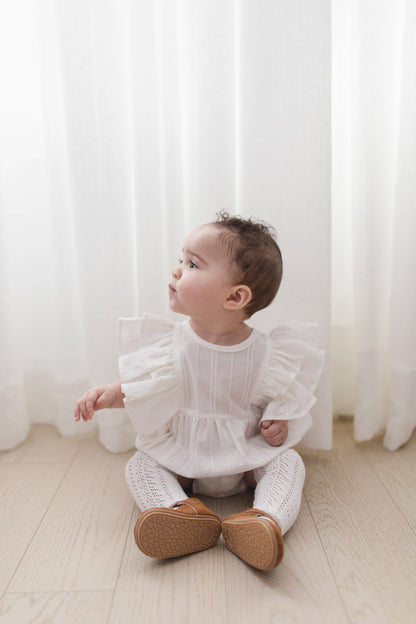 baby Girl White Sleeveless Cotton Romper Ruffle Bubble Julia