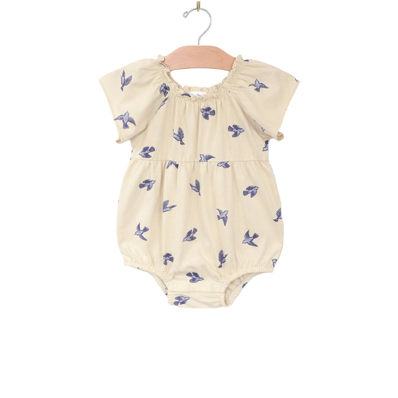 Raglan Flutter Sleeve Romper- Bluebird- Natural