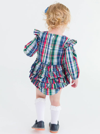 Prep School Plaid Woven Flutter Bubble Romper