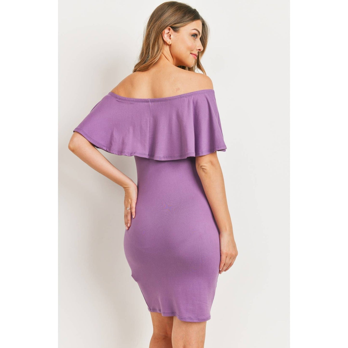 Mini Ruffle Off Shoulder Ruched Maternity Dress