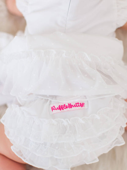 Baby Girls White Dotted Tulle Dress & RuffleButt Set