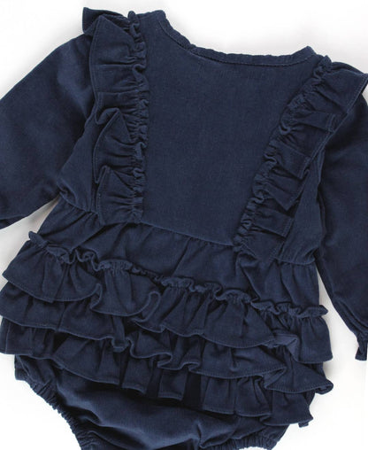 Dark Navy Corduroy Waterfall Bubble Romper