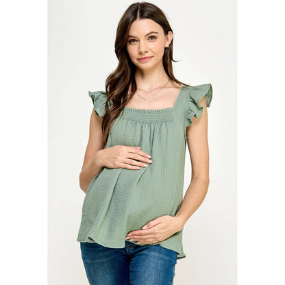 Ruffle Sleeve Maternity Cotton Tank Top