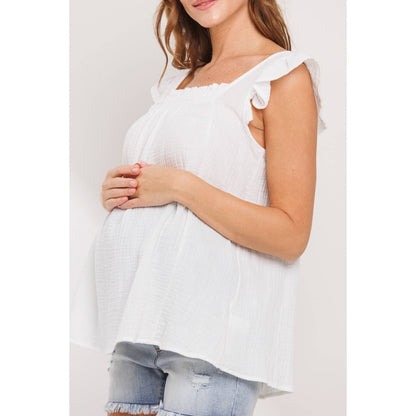 Ruffle Sleeve Maternity Cotton Tank Top