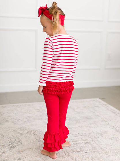 Red Ruffle Flare Pants