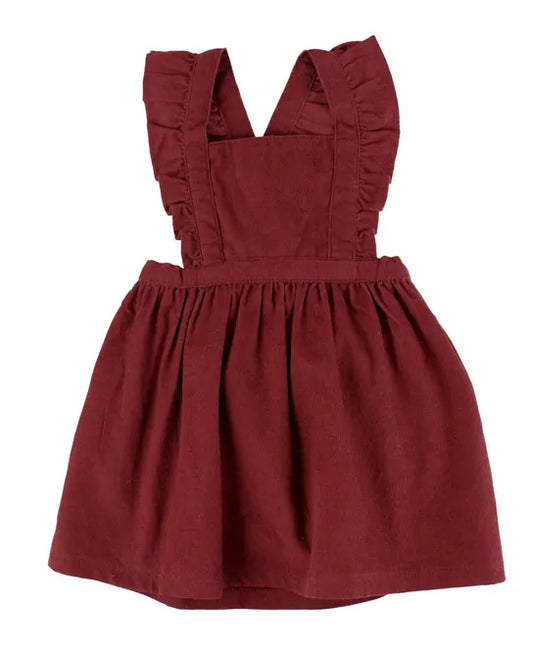 Corduroy Cross-back Ruffle Dress