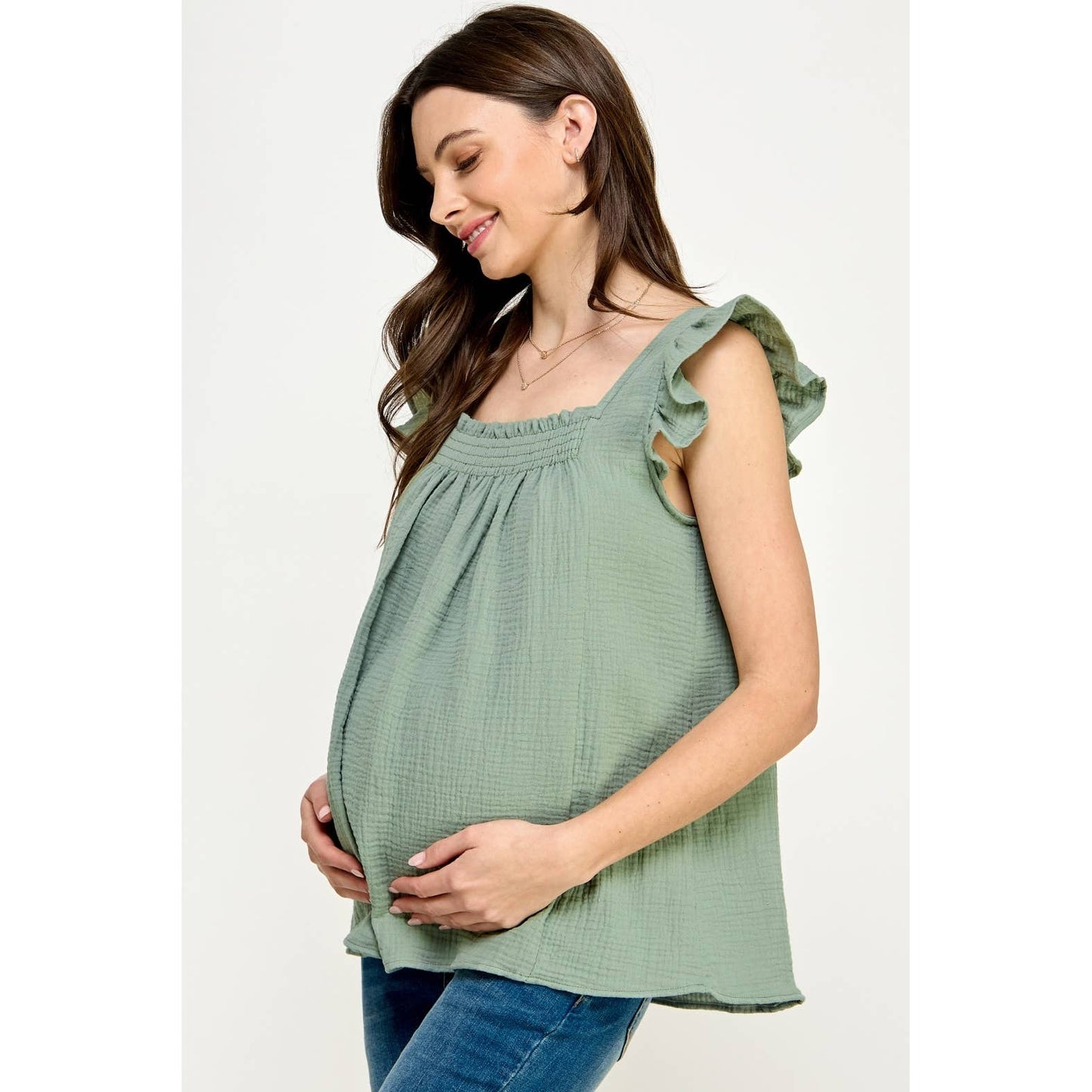 Ruffle Sleeve Maternity Cotton Tank Top