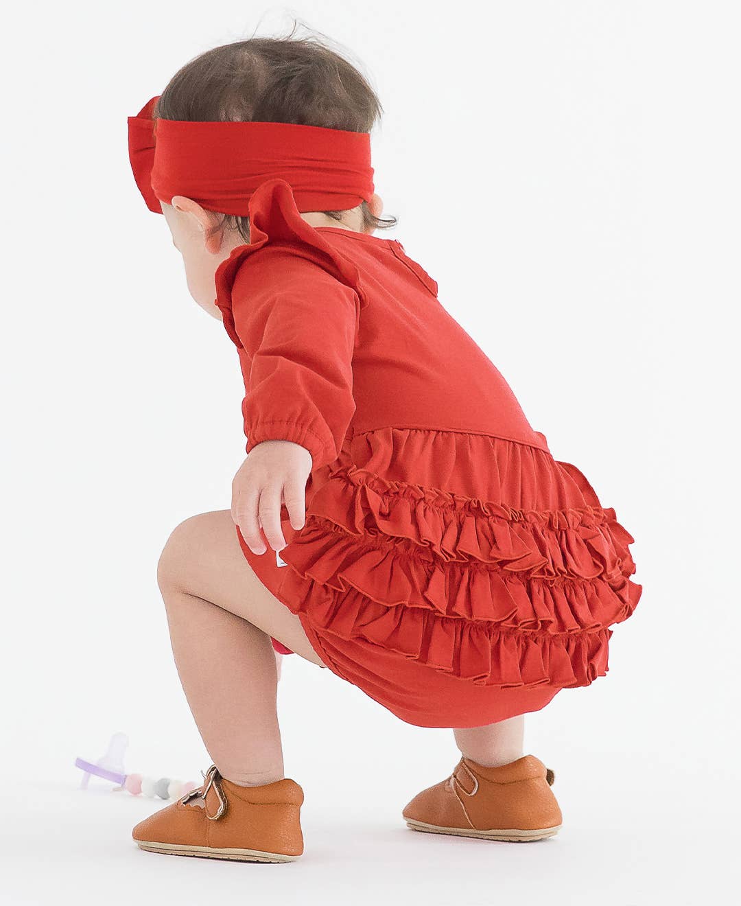 Red Knit Long Sleeve Flutter Bubble Romper