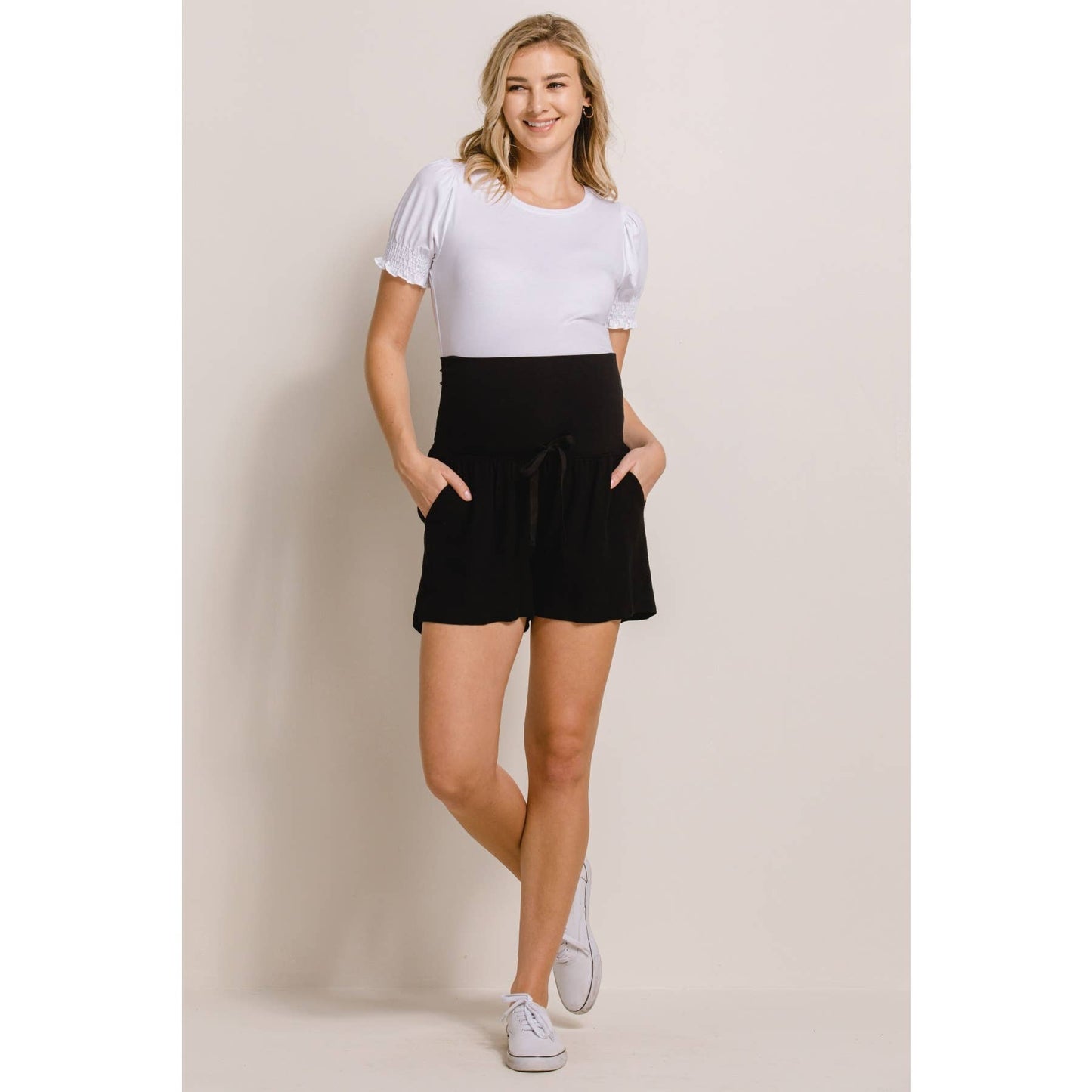 Solid Maternity Shorts with Pockets and Drawstring