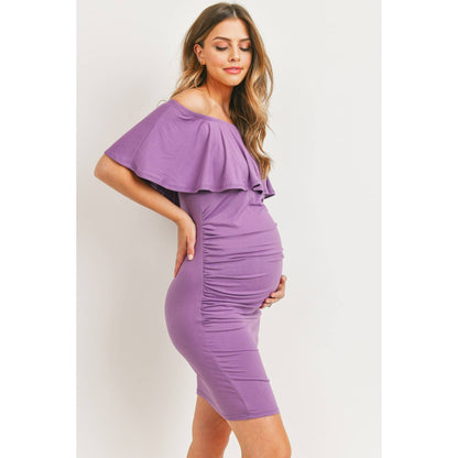 Mini Ruffle Off Shoulder Ruched Maternity Dress