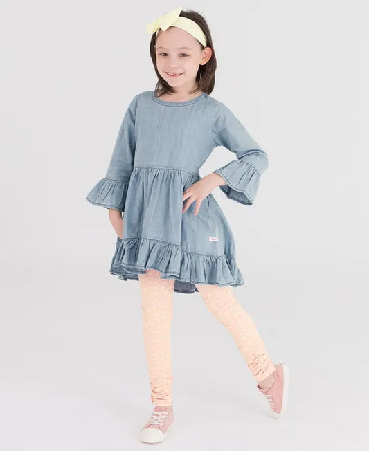 Light Wash Denim High Low Ruffle Tunic