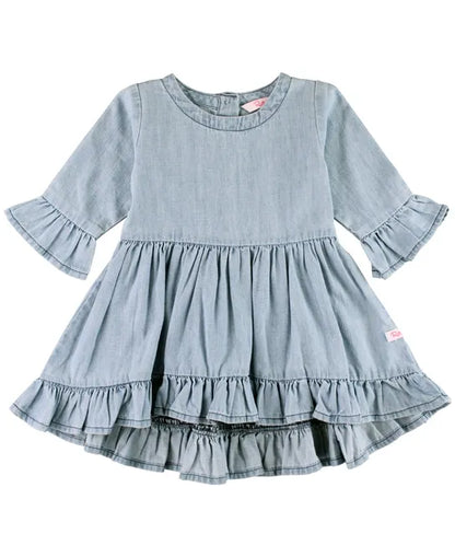 Light Wash Denim High Low Ruffle Tunic