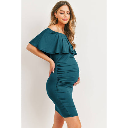 Mini Ruffle Off Shoulder Ruched Maternity Dress