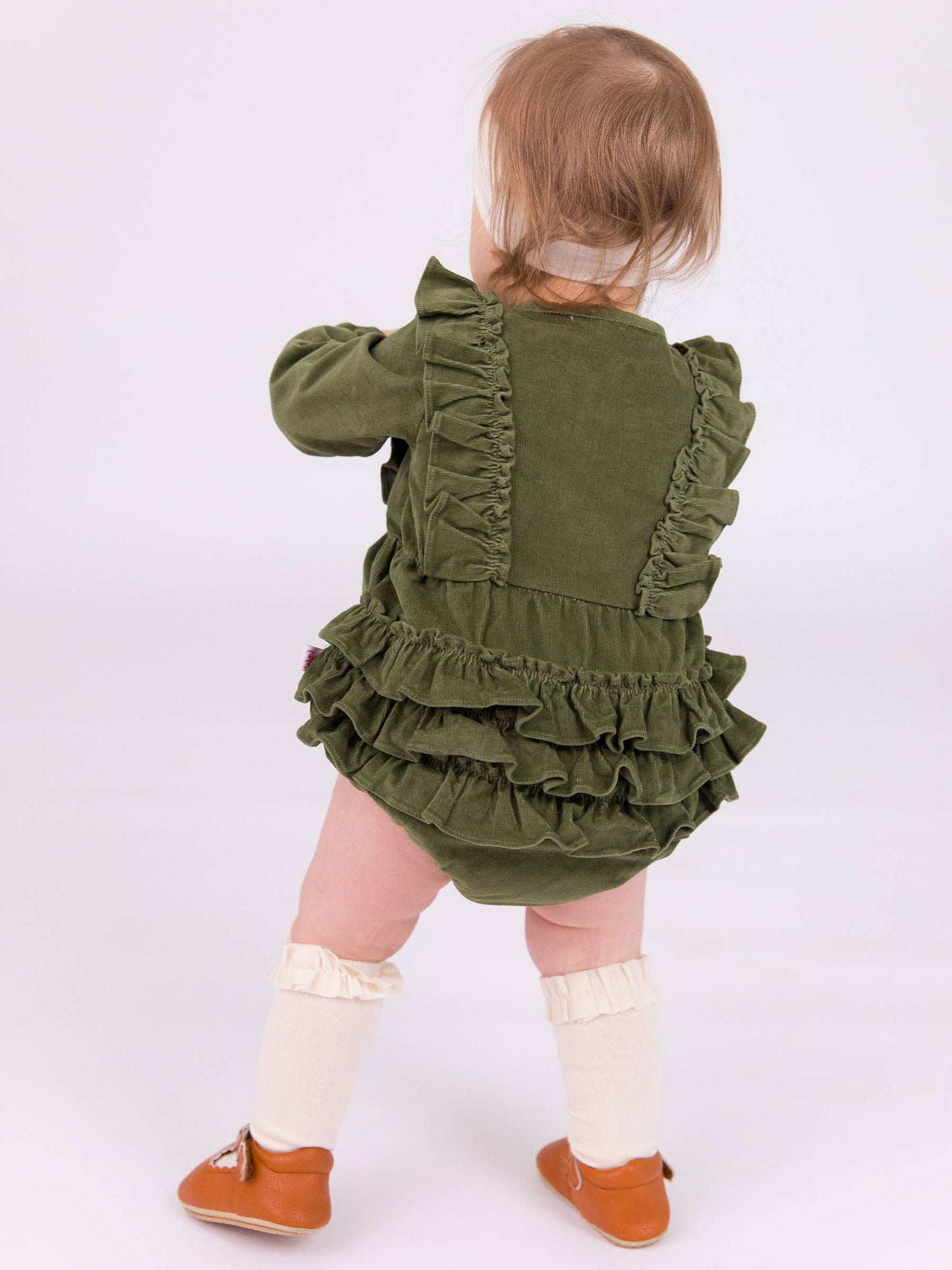 Olive Corduroy Waterfall Bubble Romper