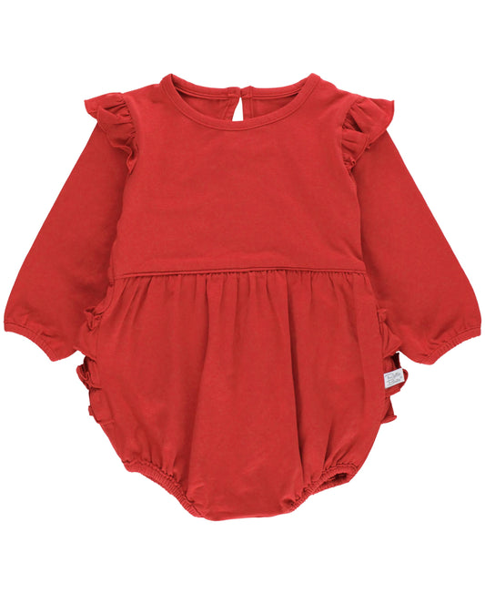 Red Knit Long Sleeve Flutter Bubble Romper